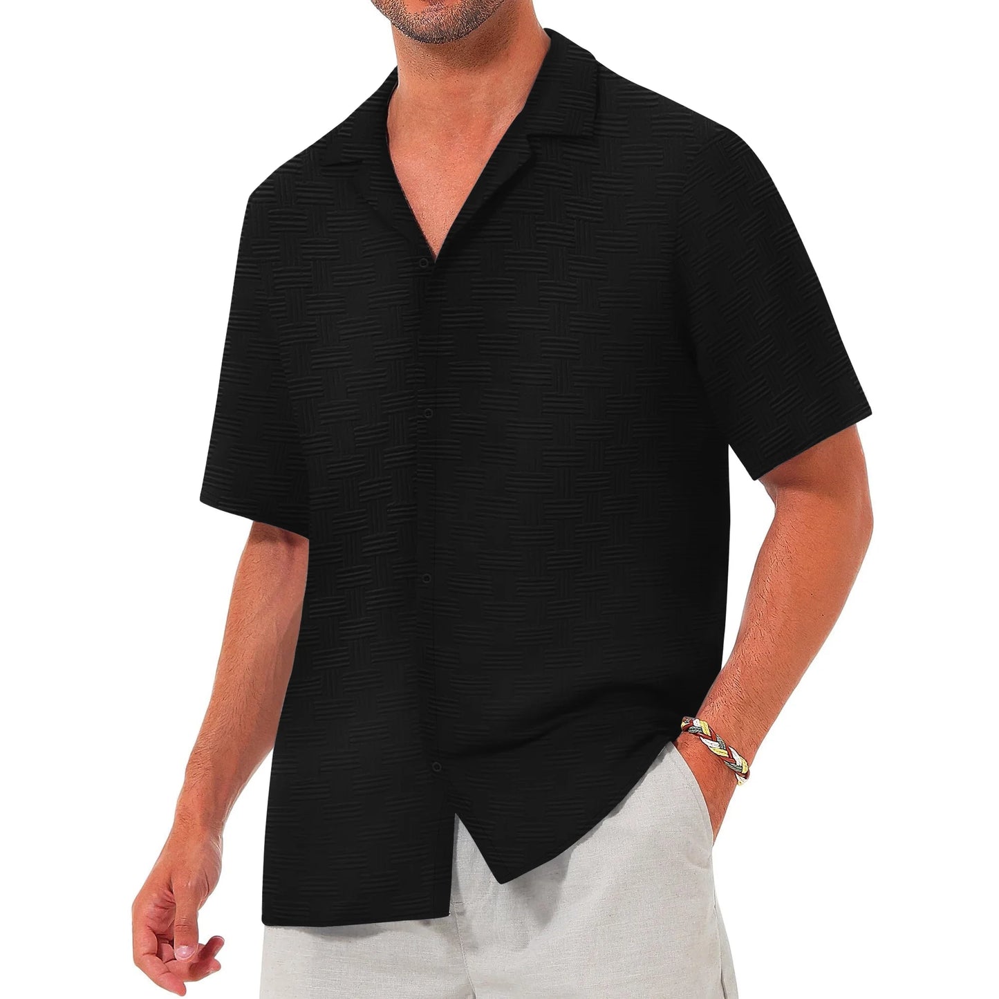 Button down Mens Shirts Long Sleeve Shirts for Men Solid Texturet-Shirts