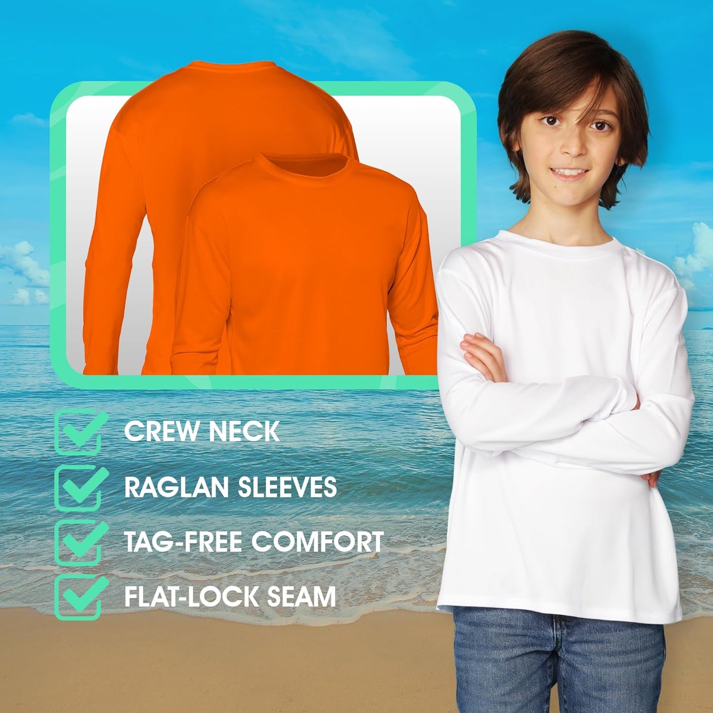 Boys Rash Guard Long Sleeve Swim Shirt - Quick Dry UPF 50+, Kids Fishing Shirt, Dry Fit Shirts for Boys Sizes XS-XL