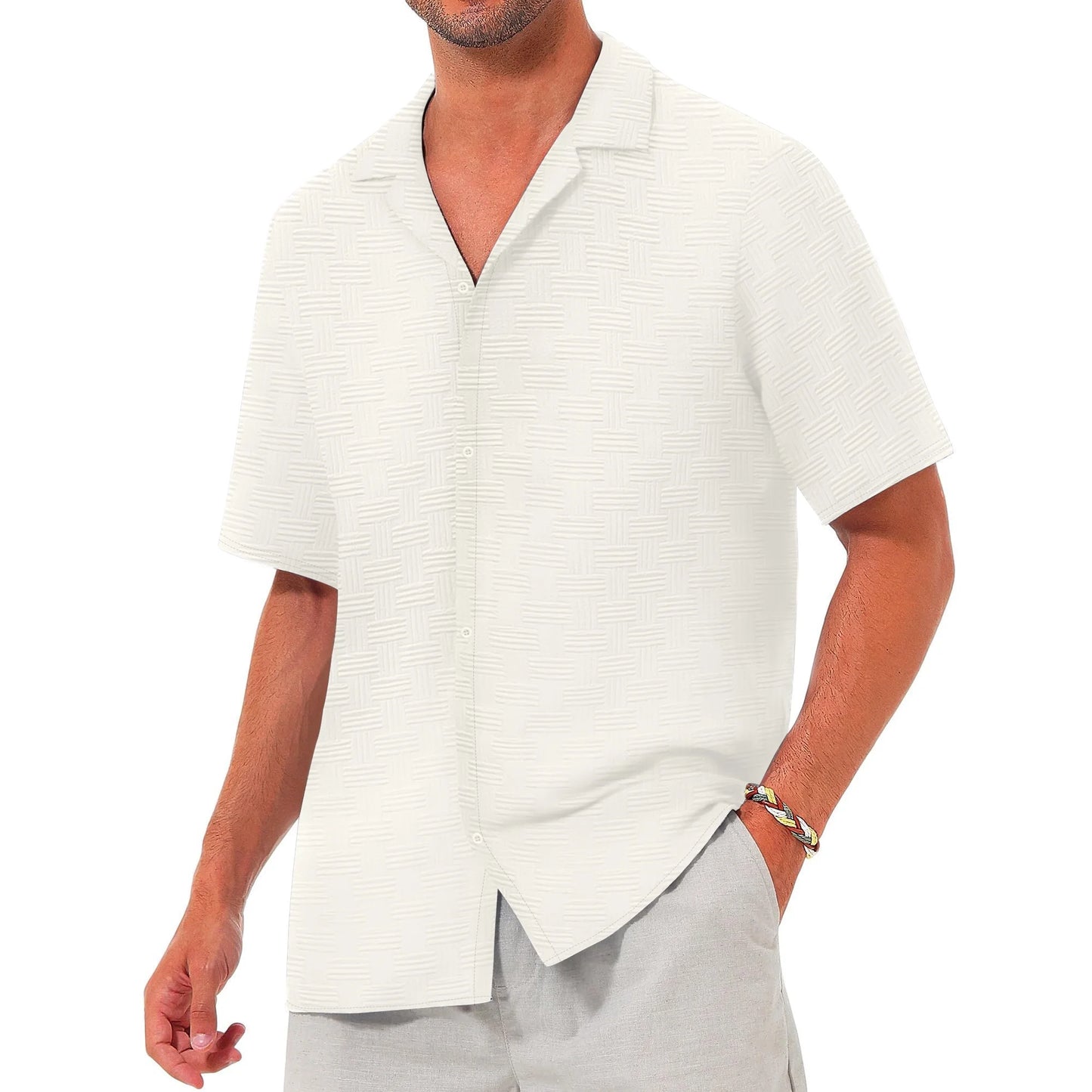 Button down Mens Shirts Long Sleeve Shirts for Men Solid Texturet-Shirts