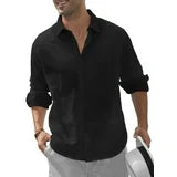 Button down Mens Shirts Long Sleeve Shirts for Men Solid Texturet-Shirts