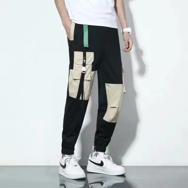 Men Pants Spring and Autumn Cargo Pants Man Fashion Hip Hop Casual Pants Loose Korean Drawstring Men Joggers Sweatpants