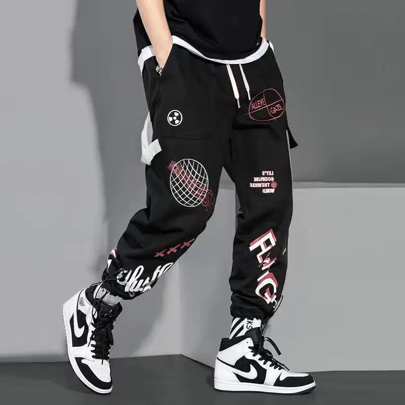 Men Pants Spring and Autumn Cargo Pants Man Fashion Hip Hop Casual Pants Loose Korean Drawstring Men Joggers Sweatpants