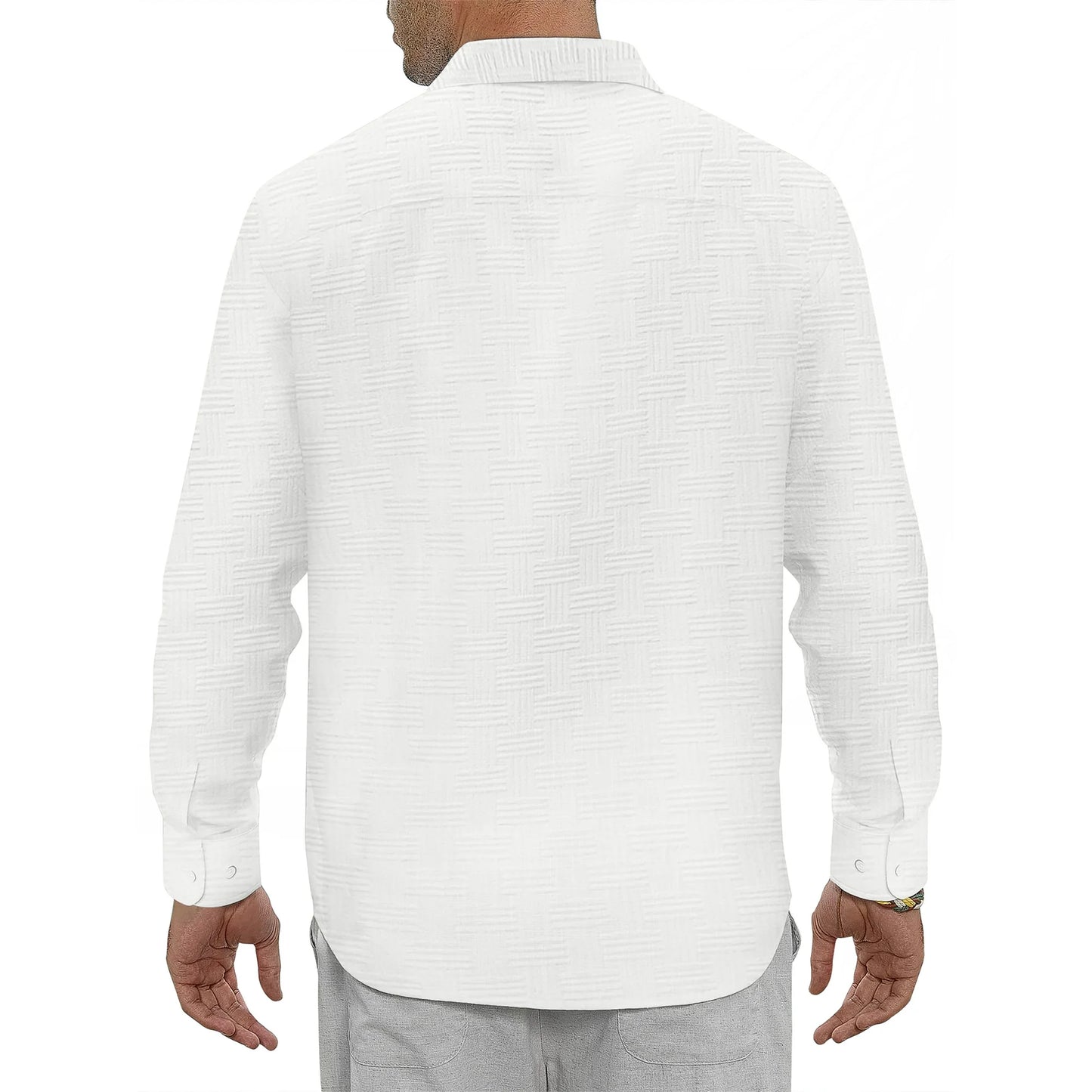 Button down Mens Shirts Long Sleeve Shirts for Men Solid Texturet-Shirts