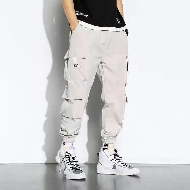 Men Pants Spring and Autumn Cargo Pants Man Fashion Hip Hop Casual Pants Loose Korean Drawstring Men Joggers Sweatpants