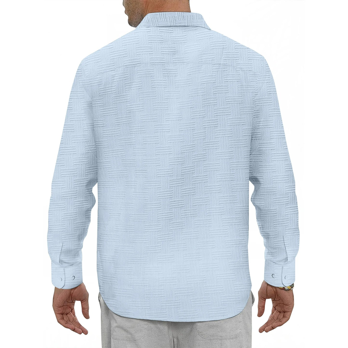 Button down Mens Shirts Long Sleeve Shirts for Men Solid Texturet-Shirts