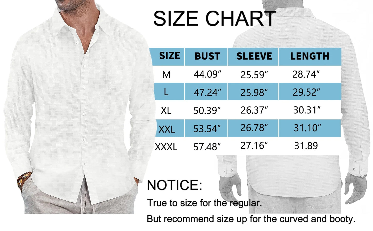 Button down Mens Shirts Long Sleeve Shirts for Men Solid Texturet-Shirts