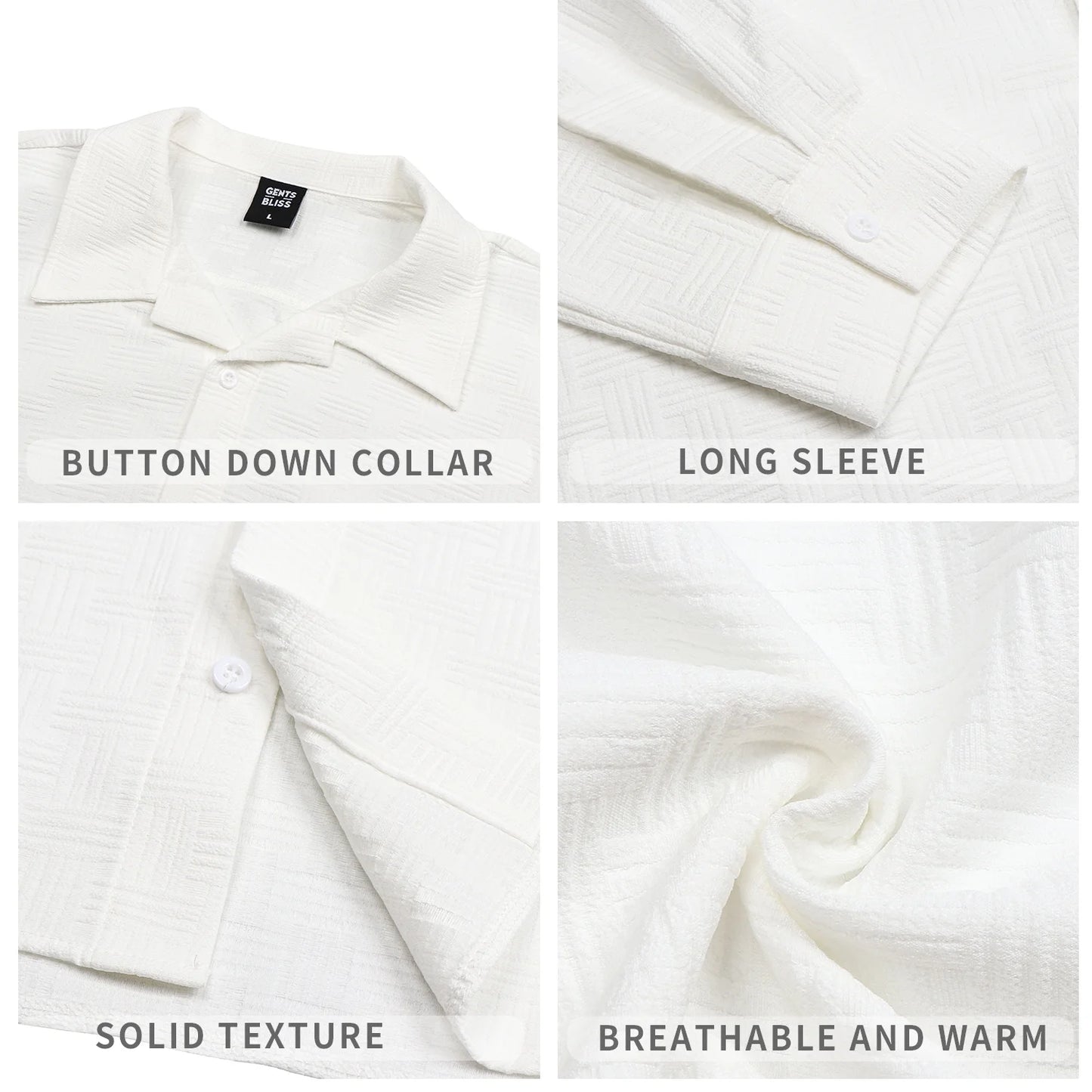 Button down Mens Shirts Long Sleeve Shirts for Men Solid Texturet-Shirts