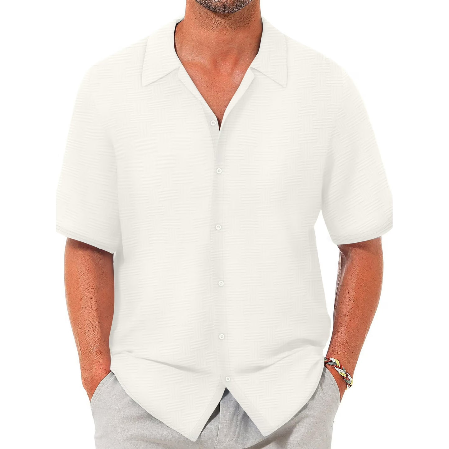 Button down Mens Shirts Long Sleeve Shirts for Men Solid Texturet-Shirts