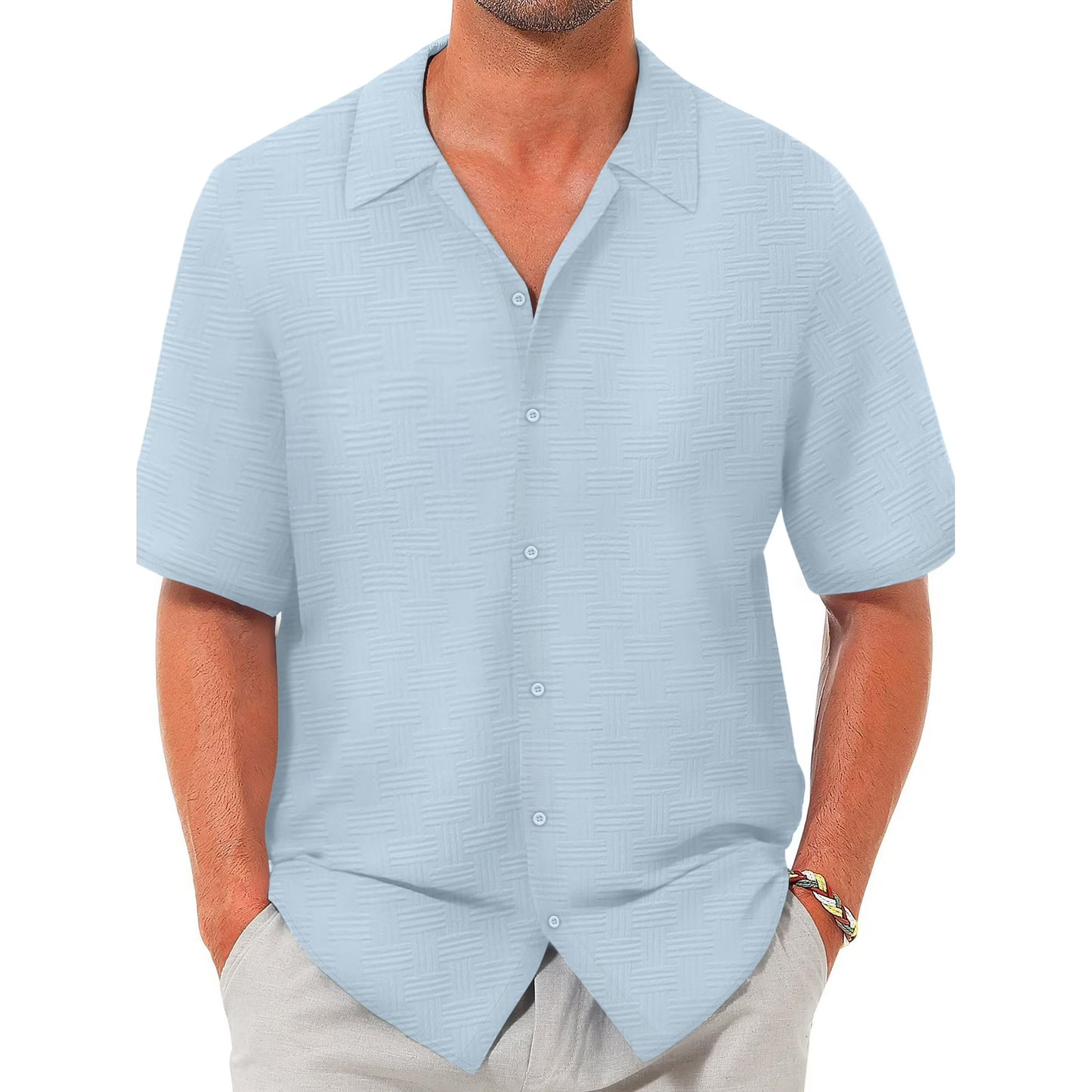 Button down Mens Shirts Long Sleeve Shirts for Men Solid Texturet-Shirts