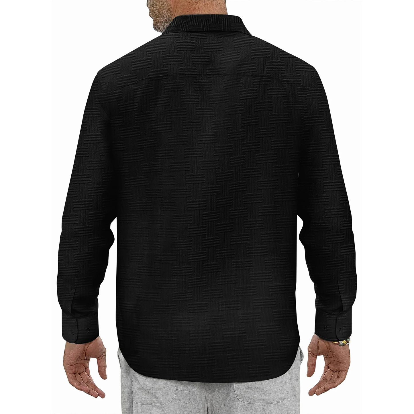 Button down Mens Shirts Long Sleeve Shirts for Men Solid Texturet-Shirts