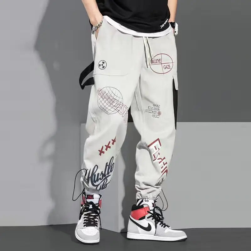 Men Pants Spring and Autumn Cargo Pants Man Fashion Hip Hop Casual Pants Loose Korean Drawstring Men Joggers Sweatpants