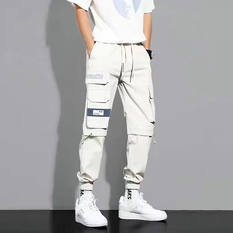 Men Pants Spring and Autumn Cargo Pants Man Fashion Hip Hop Casual Pants Loose Korean Drawstring Men Joggers Sweatpants