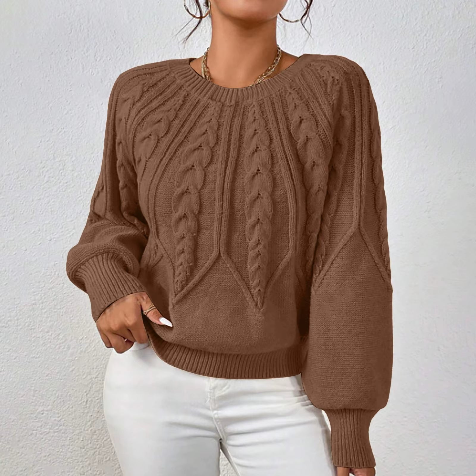 Sweaters for Women Crewneck Solid Color Ribbed Comfort Pullover Knitted Long Sleeve Casual Trendy Outfits Solid Color Sweater