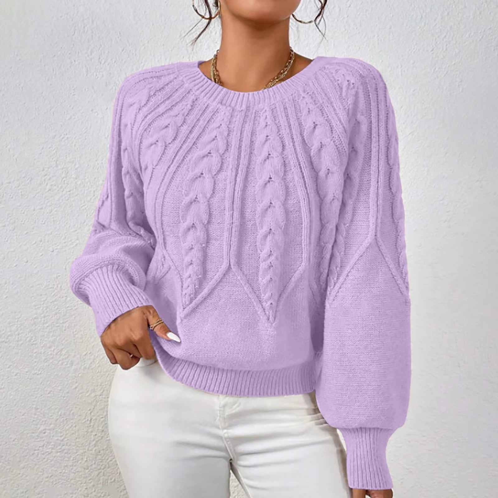 Sweaters for Women Crewneck Solid Color Ribbed Comfort Pullover Knitted Long Sleeve Casual Trendy Outfits Solid Color Sweater