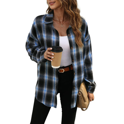 Plaid Flannel Shirts for Women Oversized Long Sleeve Button down Shirts Blouses Tops