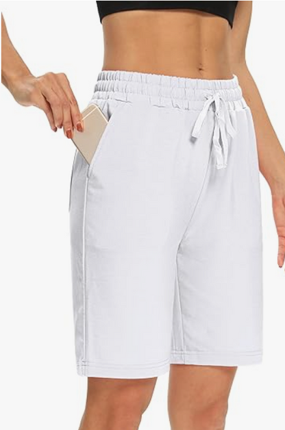 Womens Yoga Shorts Loose Comfy Drawstring Lounge Bermuda Shorts with 3 Pockets
