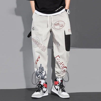 Men Pants Spring and Autumn Cargo Pants Man Fashion Hip Hop Casual Pants Loose Korean Drawstring Men Joggers Sweatpants