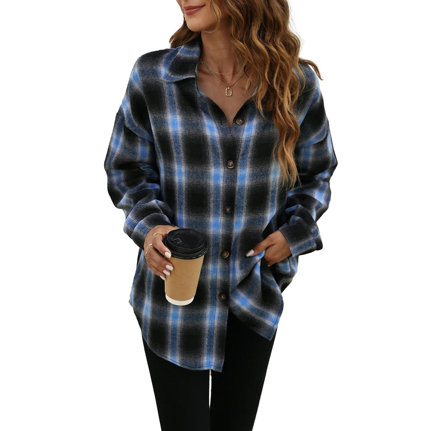 Plaid Flannel Shirts for Women Oversized Long Sleeve Button down Shirts Blouses Tops