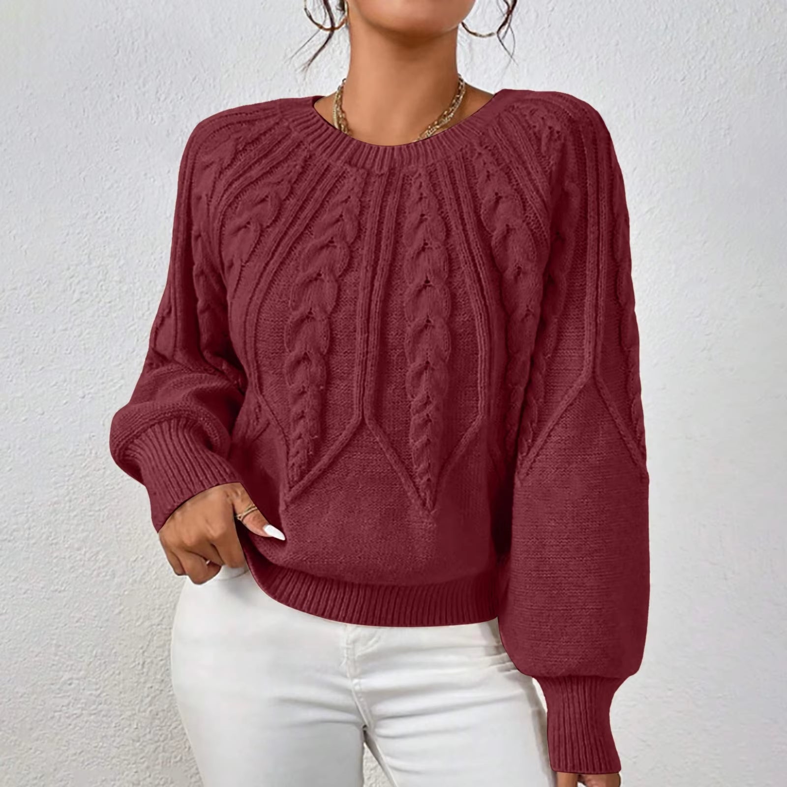 Sweaters for Women Crewneck Solid Color Ribbed Comfort Pullover Knitted Long Sleeve Casual Trendy Outfits Solid Color Sweater