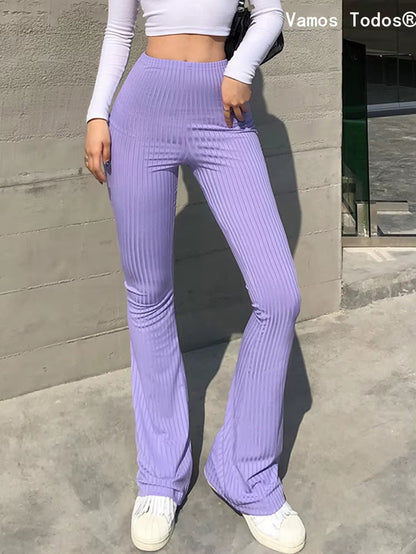 Slim High Waist Capris Sexy Bell Bottom Flare Tights Solid Hot Y2K Women Clothes E Girl Aesthetic Fashion Streetwear Woman Pants