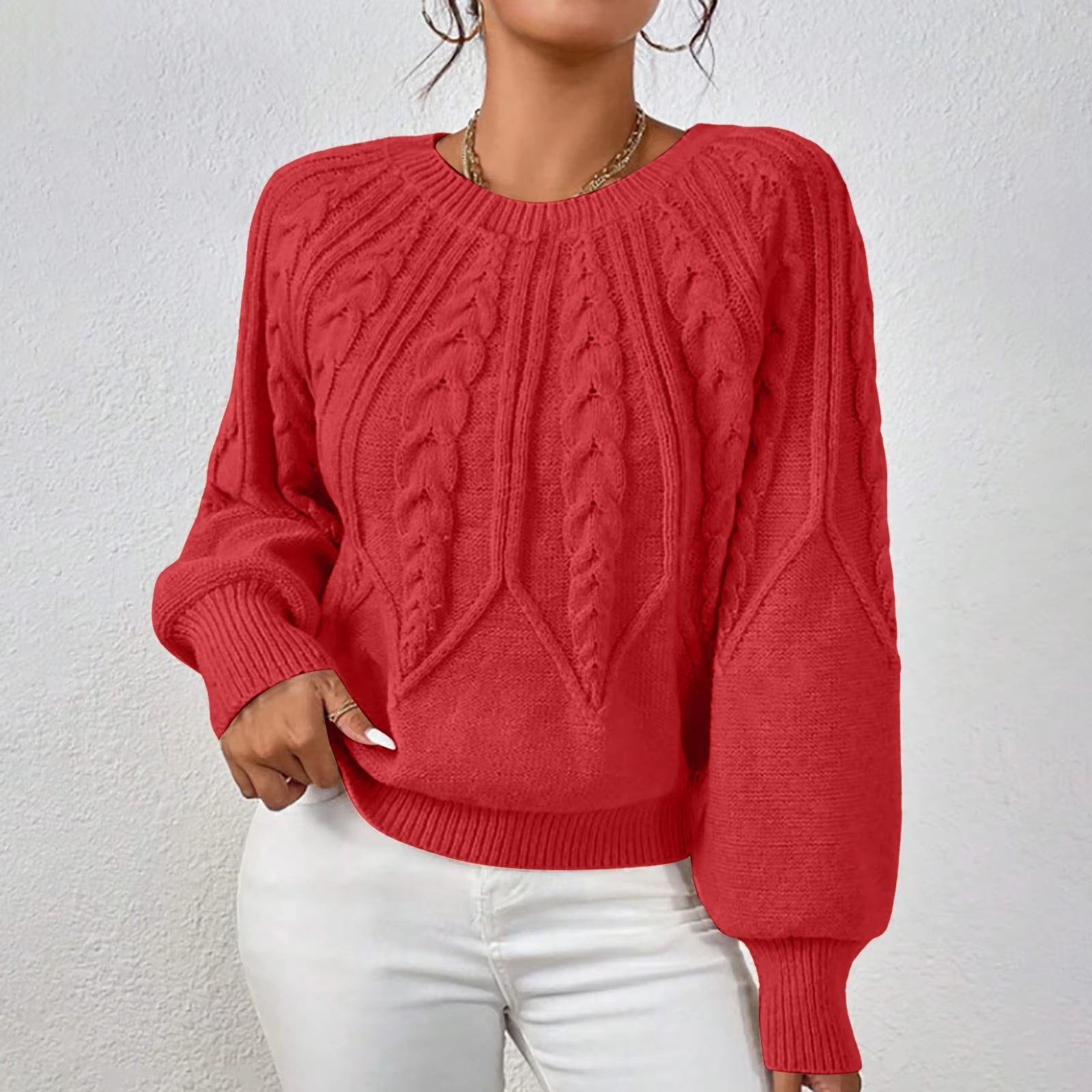 Sweaters for Women Crewneck Solid Color Ribbed Comfort Pullover Knitted Long Sleeve Casual Trendy Outfits Solid Color Sweater
