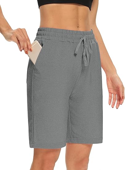 Womens Yoga Shorts Loose Comfy Drawstring Lounge Bermuda Shorts with 3 Pockets
