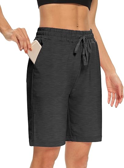 Womens Yoga Shorts Loose Comfy Drawstring Lounge Bermuda Shorts with 3 Pockets
