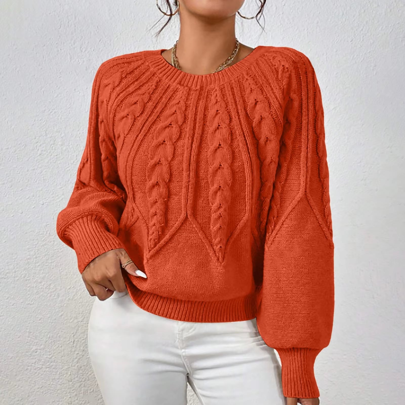Sweaters for Women Crewneck Solid Color Ribbed Comfort Pullover Knitted Long Sleeve Casual Trendy Outfits Solid Color Sweater