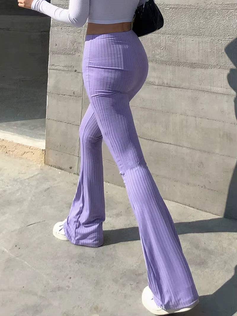 Slim High Waist Capris Sexy Bell Bottom Flare Tights Solid Hot Y2K Women Clothes E Girl Aesthetic Fashion Streetwear Woman Pants