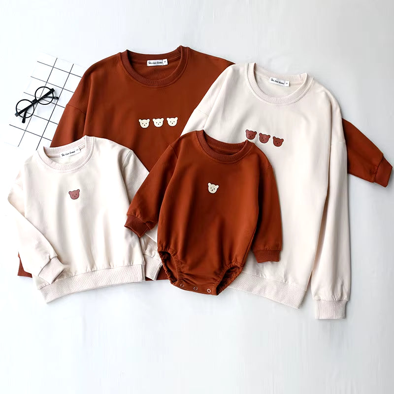 Family Matching Outfits T-Shirt Baby Bodysuit with Hat Bear Mother Kids Clothes
