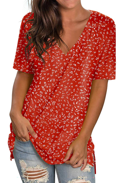 V Neck T Shirts for Women Floral Summer Tops Short Sleeve Shirts Casual Tunic Tops