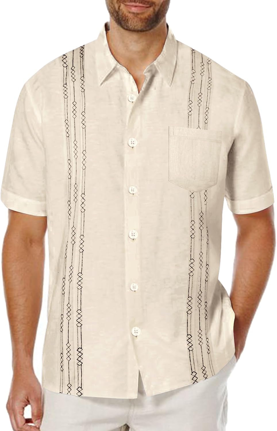 Mens Cuban Guayabera Shirt Short Sleeve Linen Button down Shirts Casual Summer Beach Tops