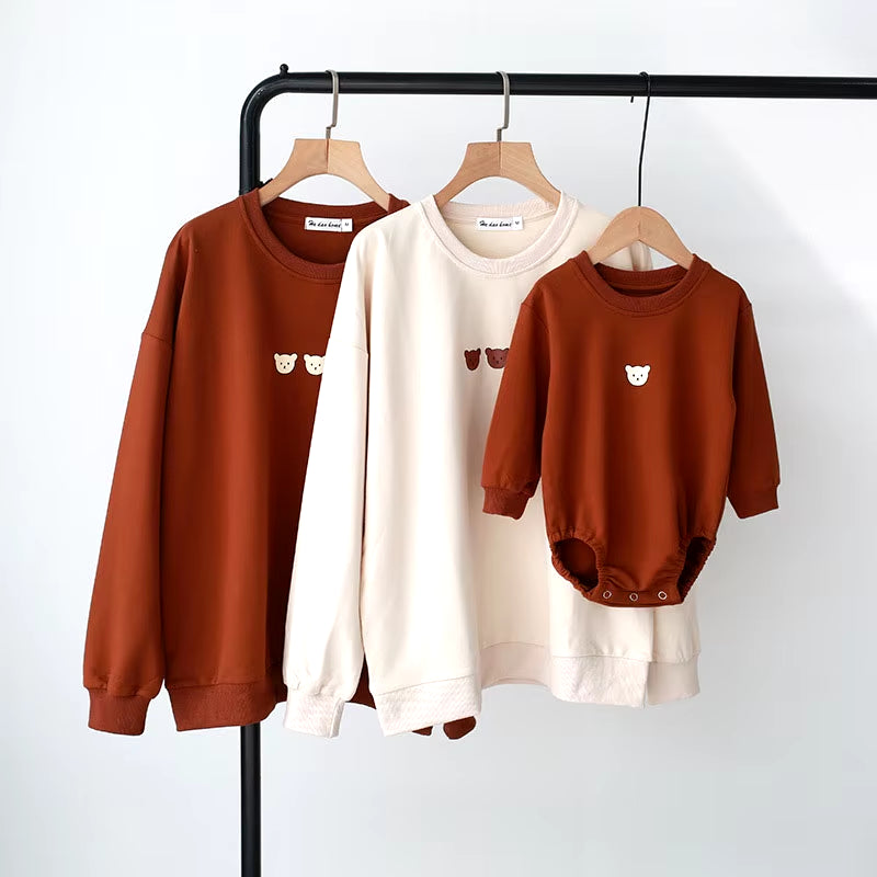Family Matching Outfits T-Shirt Baby Bodysuit with Hat Bear Mother Kids Clothes