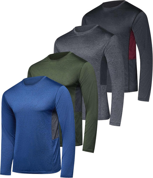 4 Pack Mens Long Sleeve Dry Fit T Shirts Hiking Fishing Workout Gym Work Sun UPF 50 Wicking Running Tee