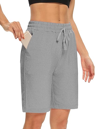 Womens Yoga Shorts Loose Comfy Drawstring Lounge Bermuda Shorts with 3 Pockets