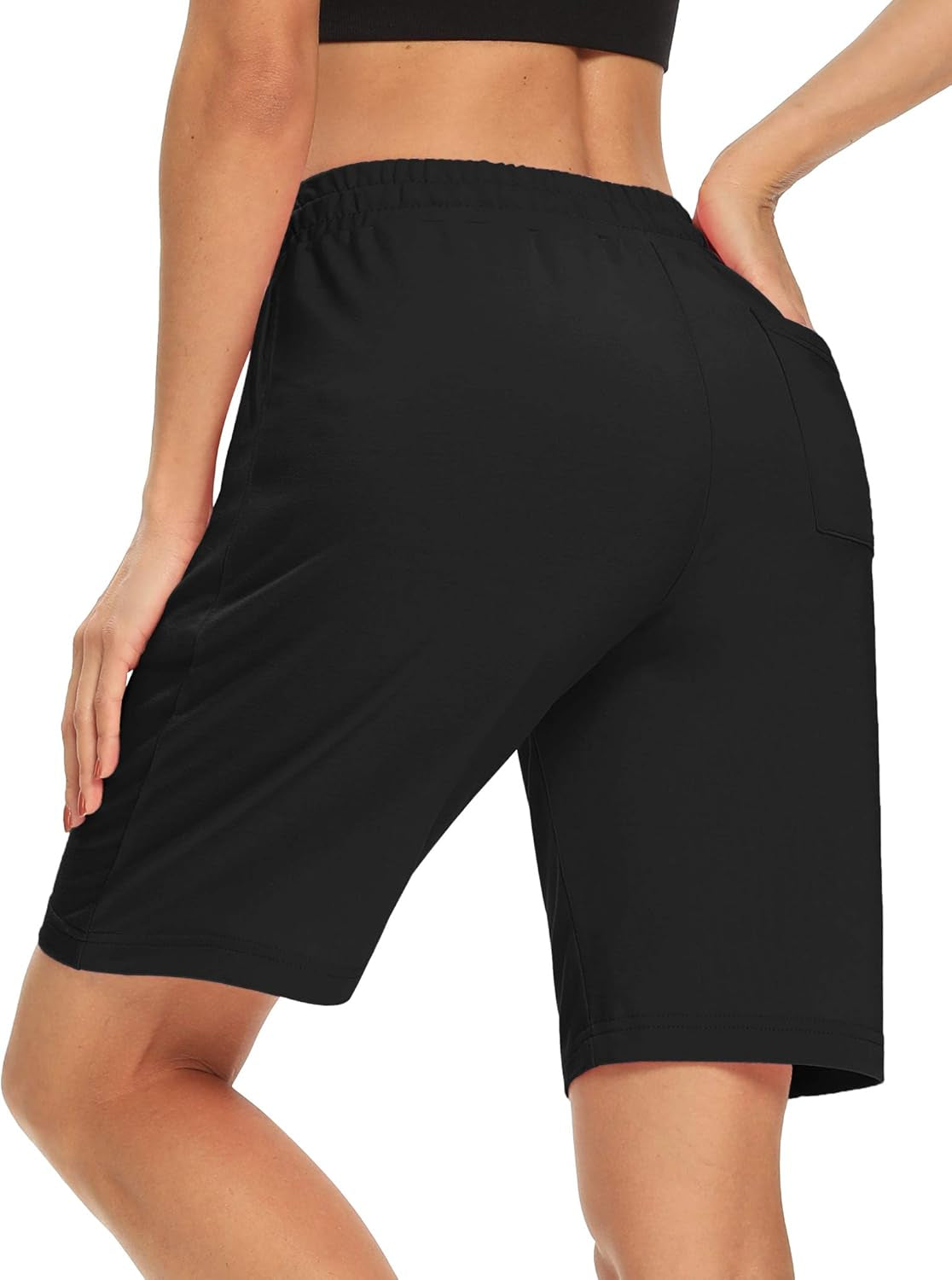 Womens Yoga Shorts Loose Comfy Drawstring Lounge Bermuda Shorts with 3 Pockets