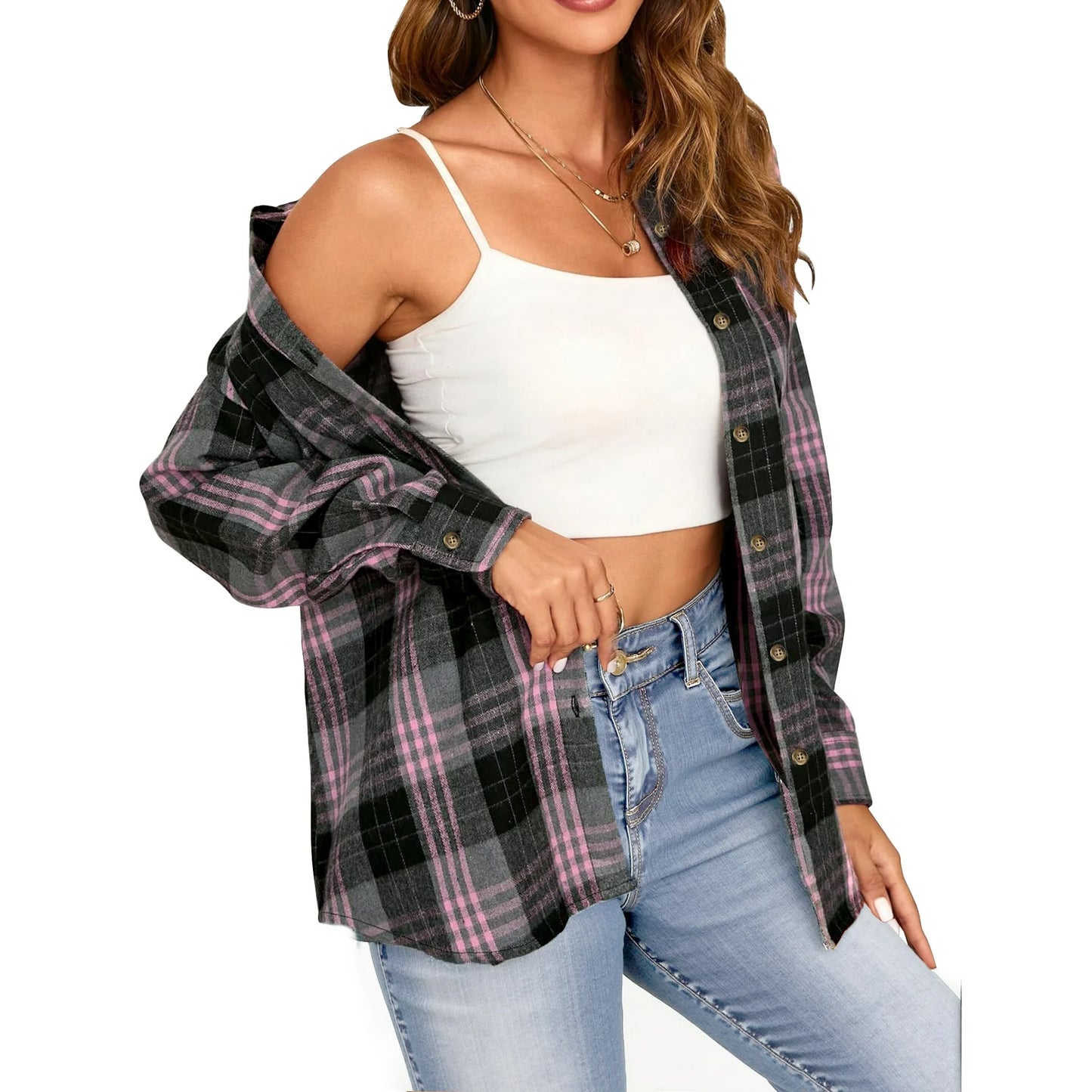 Plaid Flannel Shirts for Women Oversized Long Sleeve Button down Shirts Blouses Tops