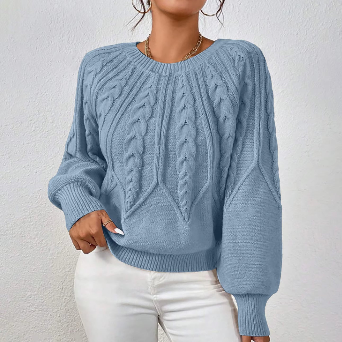Sweaters for Women Crewneck Solid Color Ribbed Comfort Pullover Knitted Long Sleeve Casual Trendy Outfits Solid Color Sweater