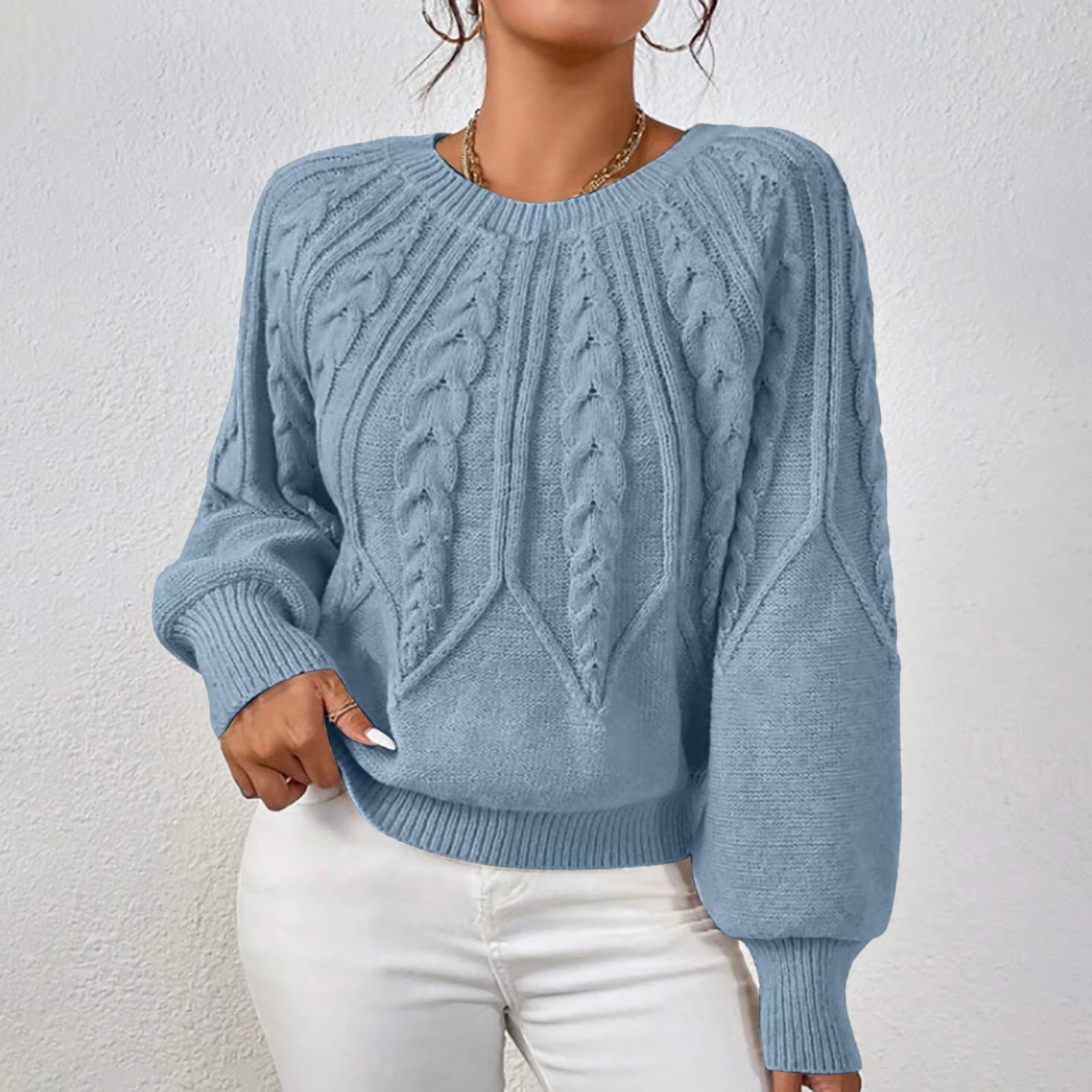 Sweaters for Women Crewneck Solid Color Ribbed Comfort Pullover Knitted Long Sleeve Casual Trendy Outfits Solid Color Sweater