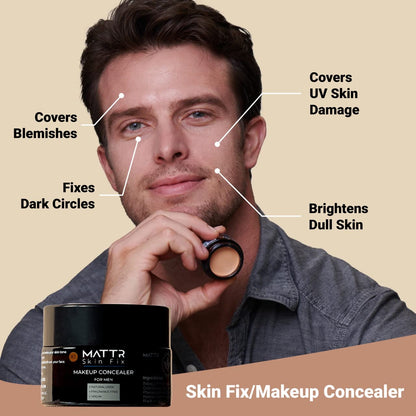 Skin Fix - Luxury - Easy for Men - Tinted Concealer - Visibly Covers Fine Lines, Under-Eye Bags, Razor Burns, Pimples - Vegan Makeup - Perfect for Gym Bag or Travel - 15G (F1)