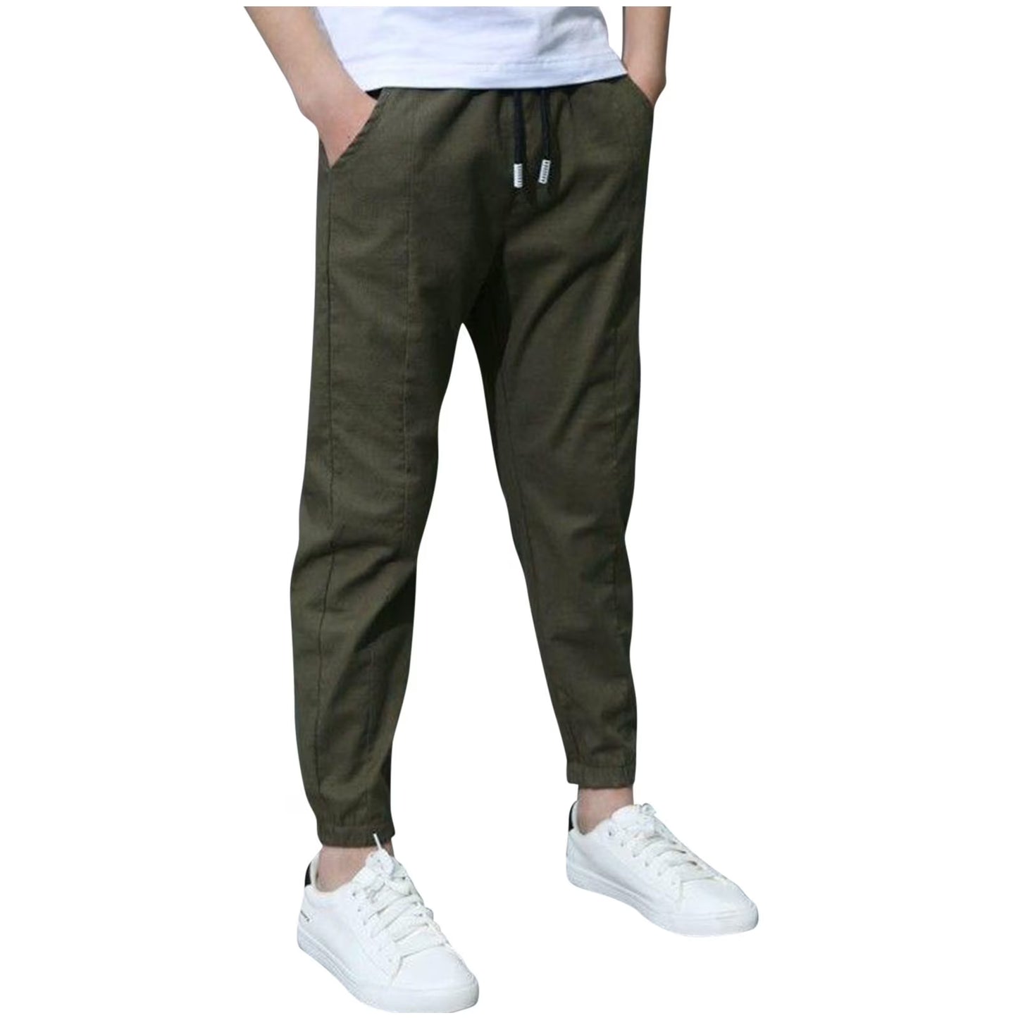 Boys Cotton Linen Pants Childrens Slim Fit Straight Leg Pants Drawstring Elastic Waist Pant with Pocket Casual Outwear Pants Clearance Sale Navy,9 Years