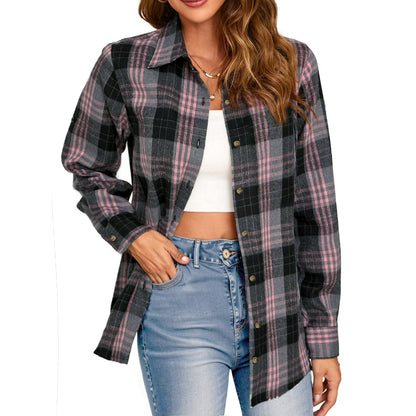 Plaid Flannel Shirts for Women Oversized Long Sleeve Button down Shirts Blouses Tops
