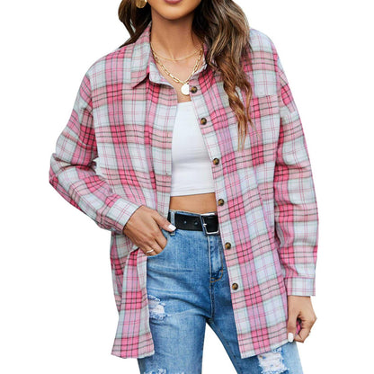 Plaid Flannel Shirts for Women Oversized Long Sleeve Button down Shirts Blouses Tops