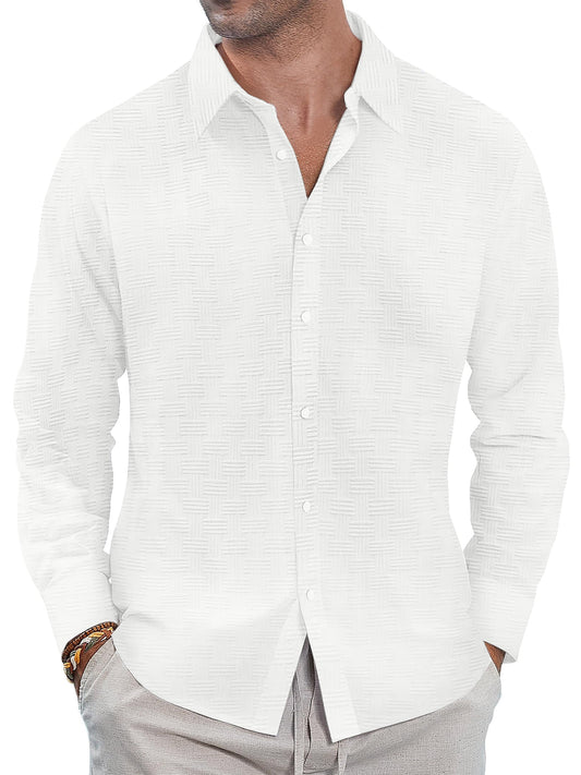 Button down Mens Shirts Long Sleeve Shirts for Men Solid Texturet-Shirts