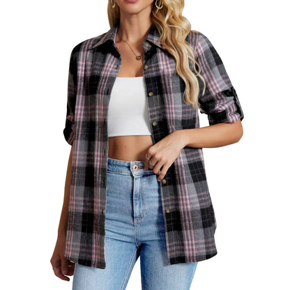 Plaid Flannel Shirts for Women Oversized Long Sleeve Button down Shirts Blouses Tops