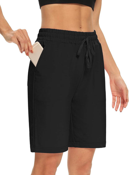 Womens Yoga Shorts Loose Comfy Drawstring Lounge Bermuda Shorts with 3 Pockets