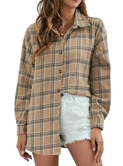 Plaid Flannel Shirts for Women Oversized Long Sleeve Button down Shirts Blouses Tops