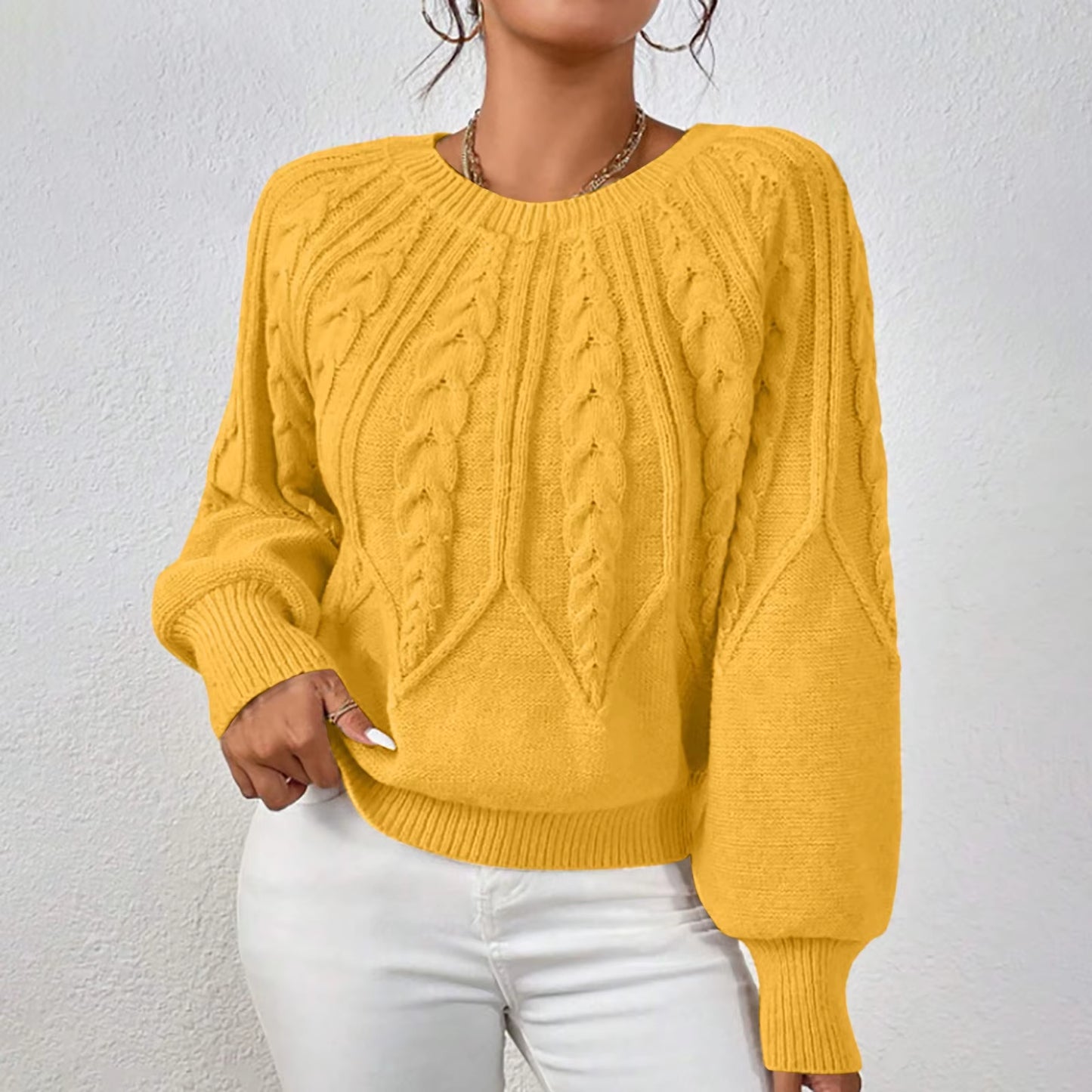 Sweaters for Women Crewneck Solid Color Ribbed Comfort Pullover Knitted Long Sleeve Casual Trendy Outfits Solid Color Sweater