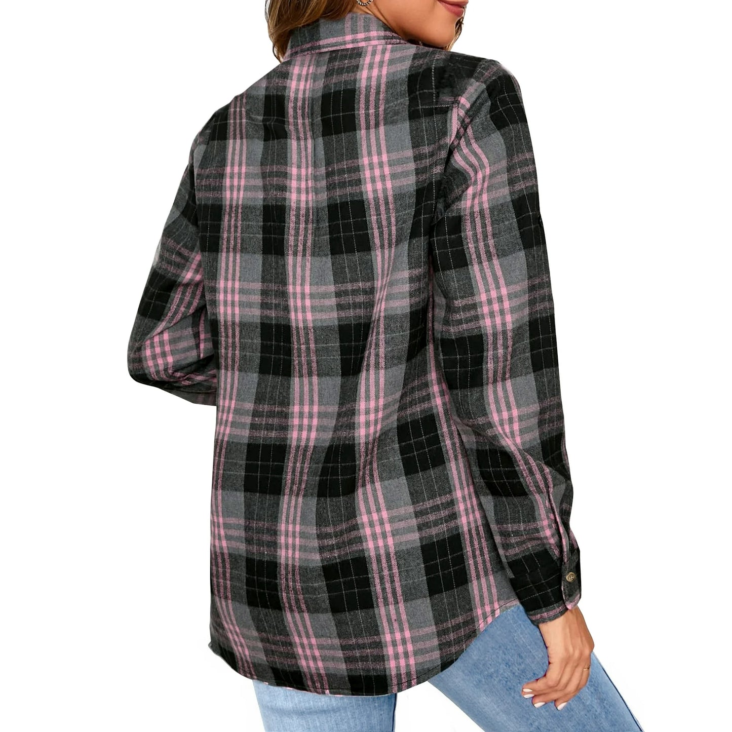 Plaid Flannel Shirts for Women Oversized Long Sleeve Button down Shirts Blouses Tops