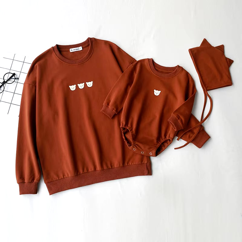 Family Matching Outfits T-Shirt Baby Bodysuit with Hat Bear Mother Kids Clothes